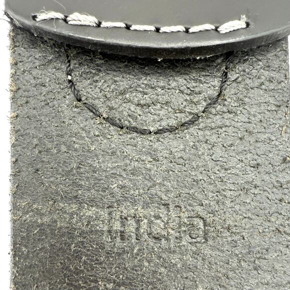 Timberland Men’s Black Leather Belt Size 36 Logo Patch Distressed Buckle - Picture 6 of 8